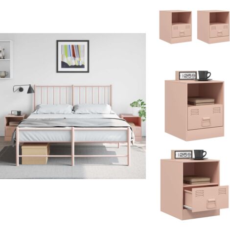 Nachttische 2 Stk. Rosa 34,5x39x44 cm Stahl - Nachttisch - Rosa Nachttisch - Schlafzimmermöbel - Kommode - Wohnzimmer Dekoration