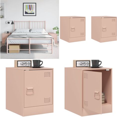 Nachttische 2 Stk. Rosa 34,5x39x44 cm Stahl - Nachttisch - Rosa Nachttisch - Schlafzimmermöbel - Kommoden - Sideboard - Home & Living