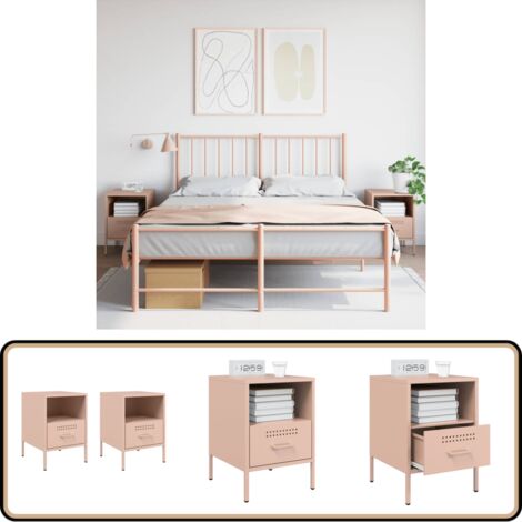 Nachttische 2 Stk. Rosa 36x39x50,5 cm Stahl - Industrielles Design - Nachttisch Rosa - Schreibtischlampe - Wohnzimmerschmuck - Bettzeug