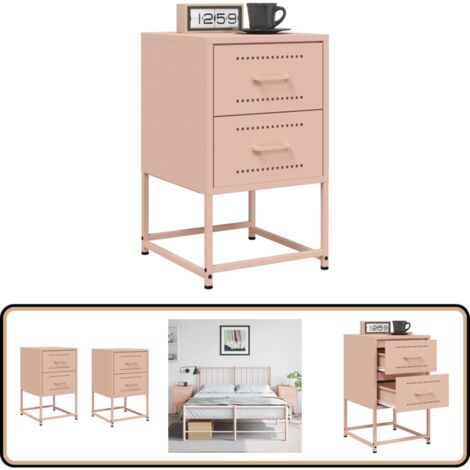 Nachttische 2 Stk. Rosa 36x39x60,5 cm Stahl - Industrieller Nachttisch - Rosa Nachttisch - Schreibtisch - Beistelltisch - Nachtkommode