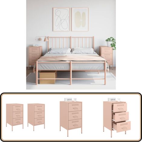Nachttische 2 Stk. Rosa 36x39x68 cm Stahl - Industriel Stil - Nachttisch - Schreibtischlampe - Regal - Wohnraum Dekoration