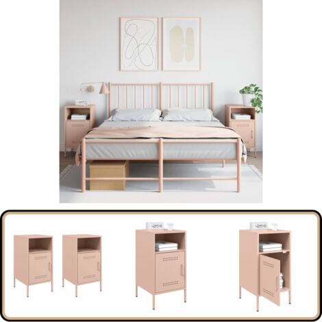 Nachttische 2 Stk. Rosa 36x39x68 cm Stahl - Industriel Stil - Nachttisch - Schreibtischlampe - Wohnzimmerschmuck - Regal