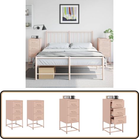 Nachttische 2 Stk. Rosa 36x39x78 cm Stahl - Industrieller Nachttisch - Rosa Nachttisch - Schreibtischlampe Tisch - Metall Nachttisch - Nachttisch Set