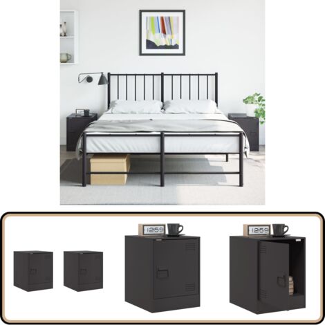 Nachttische 2 Stk. Schwarz 34,5x39x44 cm Stahl - Nachttisch - Schlafzimmermöbel - Kommoden - Beistelltisch - Schwarz