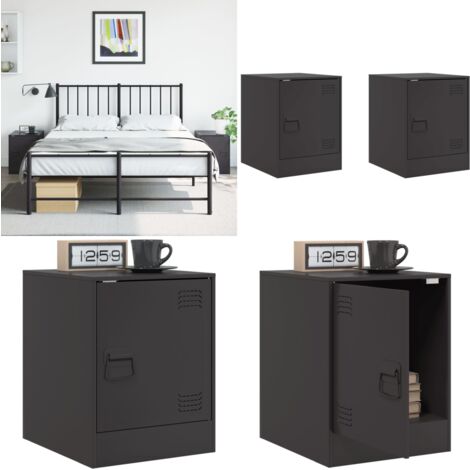 Nachttische 2 Stk. Schwarz 34,5x39x44 cm Stahl - Nachttisch - Schlafzimmermöbel - Kommoden - Beistelltisch - Schwarz - Home & Living