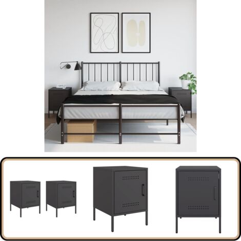 Nachttische 2 Stk. Schwarz 36x39x50,5 cm Stahl - Industrieller Nachttisch - Schreibtisch - Beistelltisch - Metall Tisch - Schwarzer Nachttisch