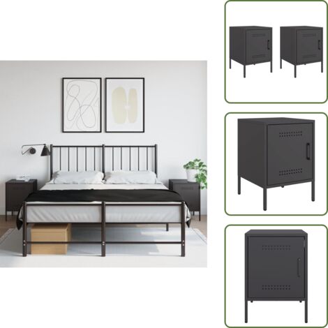 Nachttische 2 Stk. Schwarz 36x39x50,5 cm Stahl - Industrieller Nachttisch - Schreibtisch - Beistelltisch - Metall Tisch - Schwarzer Nachttisch