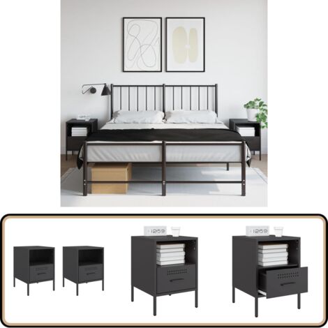 Nachttische 2 Stk. Schwarz 36x39x50,5 cm Stahl - Industrielles Design - Nachttisch Schwarz - Schreibtischlampe - Regal - Kommode