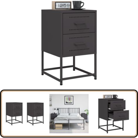 Nachttische 2 Stk. Schwarz 36x39x60,5 cm Stahl - Industrieller Nachttisch - Schreibtischlampe - Metallnachtisch - Nachttisch Schwarz - Sideboard