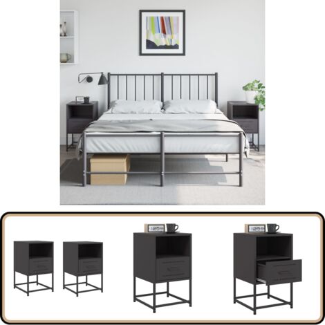 Nachttische 2 Stk. Schwarz 36x39x60,5 cm Stahl - Industrieller Nachttisch - Schreibtischlampe - Metallnachtisch - Schwarzer Nachttisch - Nachttisch Set