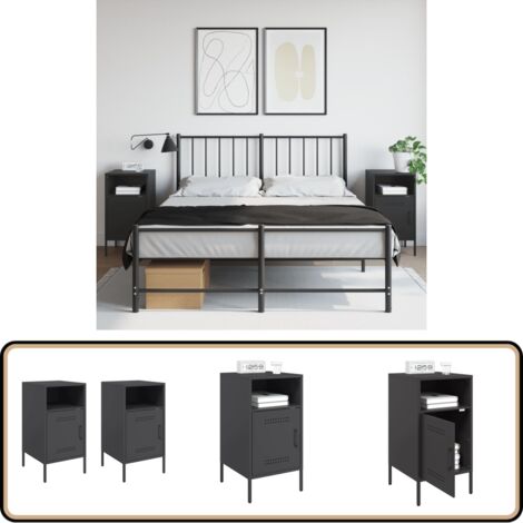 Nachttische 2 Stk. Schwarz 36x39x68 cm Stahl - Industrielles Design - Nachttisch - Schreibtischlampe - Regal - Wohnraum Dekoration