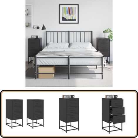 Nachttische 2 Stk. Schwarz 36x39x78 cm Stahl - Industrieller Nachttisch - Schreibtischlampe - Metall Nachttisch - Schwarzer Nachttisch - Nachttisch Set