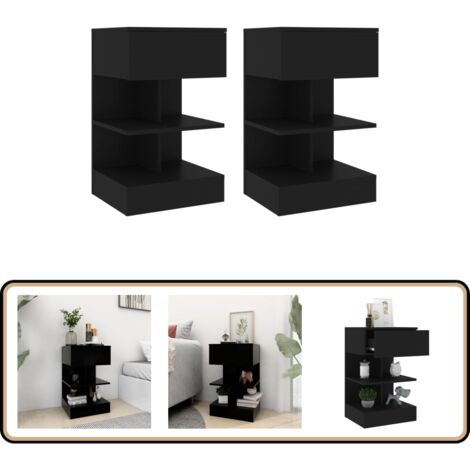 Nachttische 2 Stk. Schwarz 40x35x65 cm - Nachttisch - Wohnzimmer Deko - Schwarzer Nachttisch - Holzwerkstoff Nachttisch - Sideboard