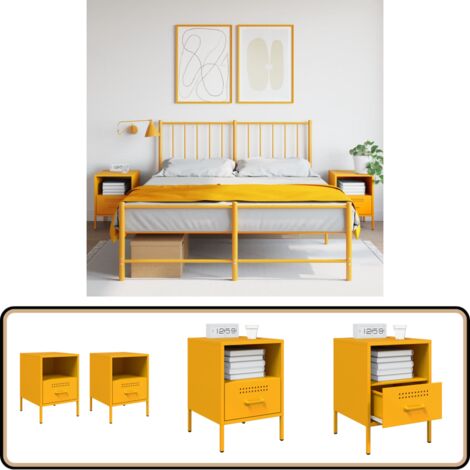 Nachttische 2 Stk. Senfgelb 36x39x50,5 cm Stahl - Industrielles Design - Nachttisch - Schreibtischlampe - Regal - Wohnraum Dekoration