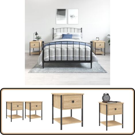Nachttische 2 Stk. Sonoma-Eiche 34x35,5x45 cm Holzwerkstoff - Nachttisch - Holzwerkstoff - Eiche - Wohnzimmer - Schlafzimmer