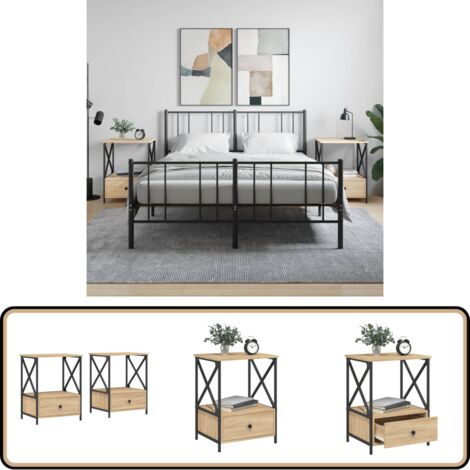 Nachttische 2 Stk. Sonoma-Eiche 50x41x65 cm Holzwerkstoff - Industrieller Nachttisch - Holzwerkstoff Nachttisch - Eiche Nachttisch - Wohnzimmer Tisch - Beistelltisch