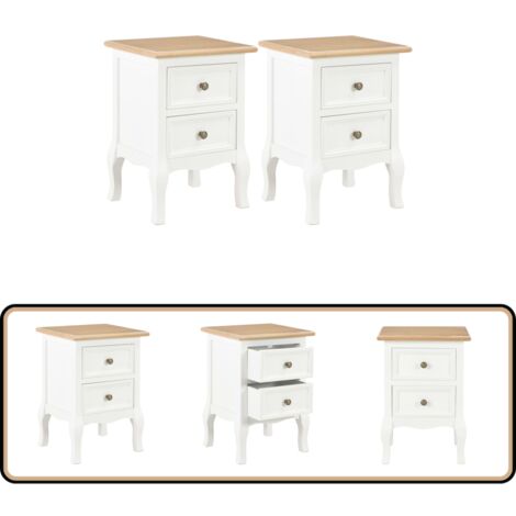 Nachttische 2 Stk. Weiß 35x30x49 cm MDF - Nachttisch - Französischer Stil - Wohnzimmer Dekoration - Schubladenschränk - Kommoden