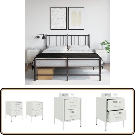 Nachttische 2 Stk. Weiß 36x39x50,5 cm Stahl - Industrieller Nachttisch - Schubladenschrank - Metall Nachttisch - Weißer Nachttisch - Nachttisch Set