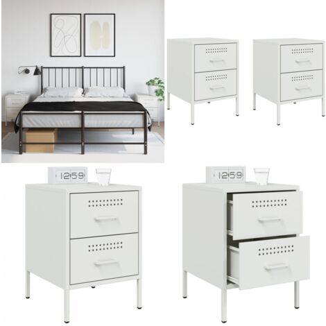 Nachttische 2 Stk. Weiß 36x39x50,5 cm Stahl - Industrieller Nachttisch - Schubladenschrank - Metall Nachttisch - Weißer Nachttisch - Nachttisch Set - Home & Living