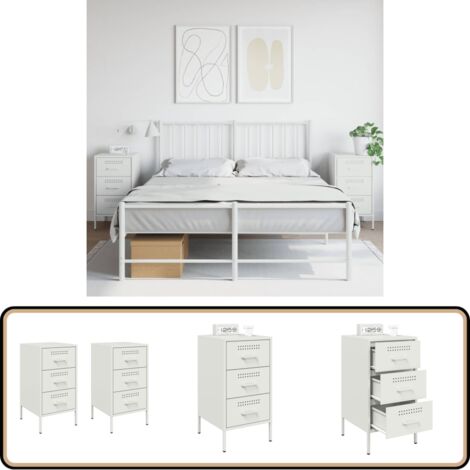 Nachttische 2 Stk. Weiß 36x39x68 cm Stahl - Industrielles Design - Nachttisch - Schreibtischlampe - Regal - Wohnzimmerschmuck