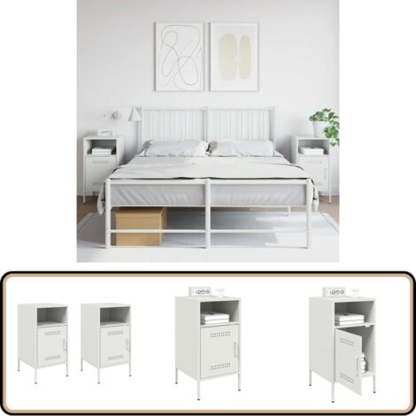 Nachttische 2 Stk. Weiß 36x39x68 cm Stahl - Industrielles Design - Nachttisch - Schreibtischlampe - Wohnzimmerschmuck - Regal