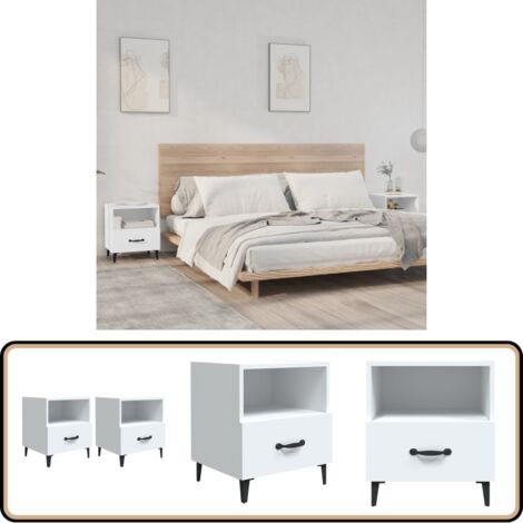 Nachttische 2 Stk. Weiß Holzwerkstoff - Nachttisch - Wohnzimmer Dekoration - Beistelltisch - Weißer Nachttisch - Holzmöbel