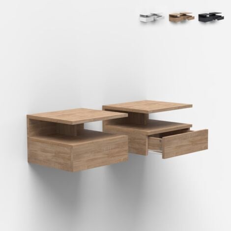 LLB LIVING LIFE BED Nachttische 2er Set wandhängend mit Schublade für das Schlafzimmer Alabastro - Natur