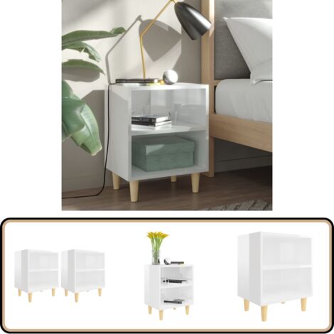 Nachttische Massivholz-Beinen 2 Stk. Hochglanz-Weiß 40x30x50cm - Nachttisch - Holznachtttische - Beistelltisch - Wohnzimmer Deko - Skandinavisches Design
