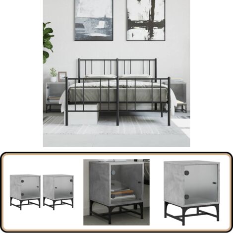 Nachttische mit Glastüren 2 Stk. Betongrau 35x37x50 cm - Beton Grau Nachttisch - Wohnzimmer Dekoration - Kommode - Sideboard - Möbel Set
