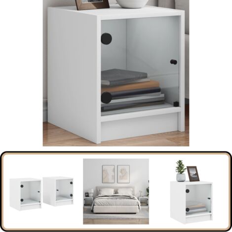 Nachttische mit Glastüren 2 Stk. Weiß 35x37x42 cm - Nachttisch - Wohnzimmer Deko - Möbel - Weißer Nachttisch - Kommode