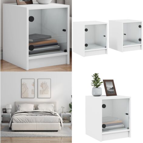 Nachttische mit Glastüren 2 Stk. Weiß 35x37x42 cm - Nachttisch - Wohnzimmer Deko - Möbel - Weißer Nachttisch - Kommode - Home & Living