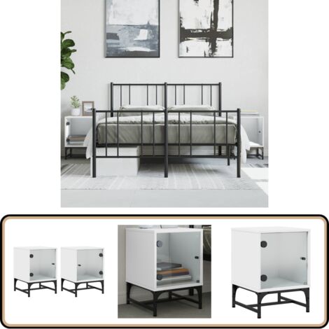 Nachttische mit Glastüren 2 Stk. Weiß 35x37x50 cm - Nachttisch - Wohnzimmer Dekoration - Möbel - Weißer Nachttisch - Kommode