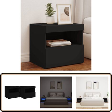 Nachttische mit LED-Leuchten 2 Stk. Schwarz 50x40x45 cm - Schwarzer Nachttisch - Holznachtt Tisch - Nachttisch Mit Beleuchtung - Wohnzimmer Möbel - Schlafzimmermöbel