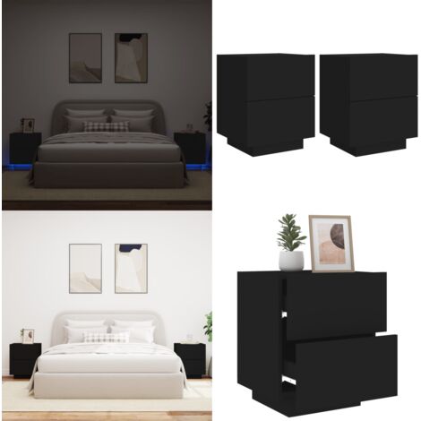 Nachttische mit LED-Leuchten 2 Stk. Schwarz Holzwerkstoff - Nachttisch - Holzwerkstoff - LED Beleuchtung - Wohnzimmer - Schlafzimmer - Home & Living