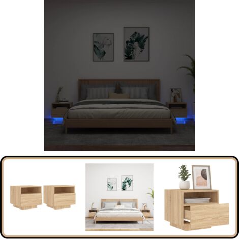 Nachttische mit LED-Leuchten 2 Stk. Sonoma Eiche 40x39x37 cm - Nachttisch - Wohnzimmermöbel - Möbel - Beleuchtung - LED-Licht