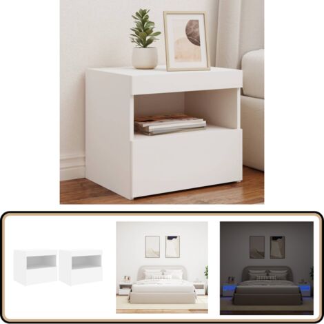 Nachttische mit LED-Leuchten 2 Stk. Weiß 50x40x45 cm - Nachttisch - Wohnzimmerdeko - Holzwerkstoff Möbel - LED Beleuchtung - Schlafzimmereinrichtung