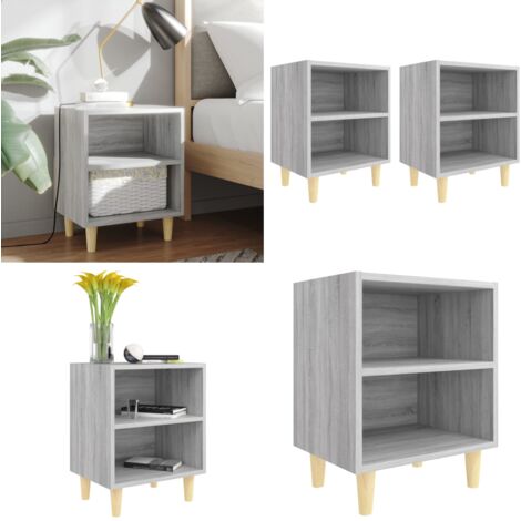 Nachttische mit Massivholz-Beinen 2 Stk. Grau Sonoma 40x30x50cm - Nachtkommode - Holzbeine