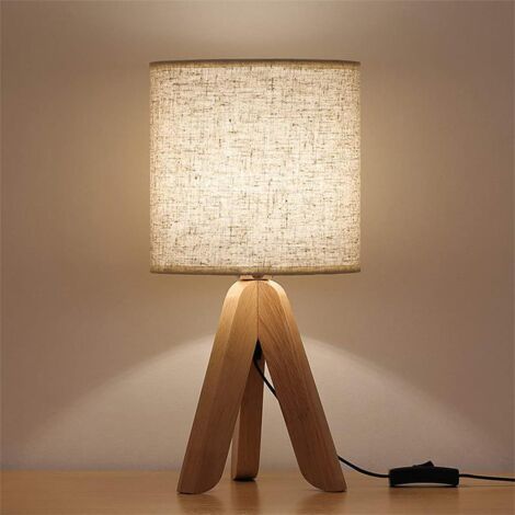 Nachttischlampe – 1 Packung Holztischlampe, E27 Leinen-Nachttischlampen, Vintage-Stativ, für Schlafzimmer, Wohnzimmer, Hotelcafé, Geschenk für Kinder/Erwachsene, 34 x 18 x 18 cm, Glühbirne nicht im Li