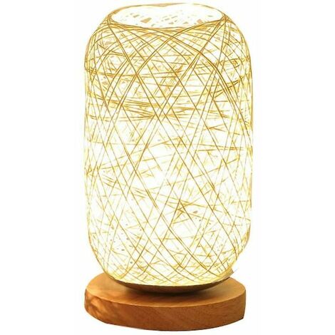 Nachttischlampe aus Rattanseil und Holz