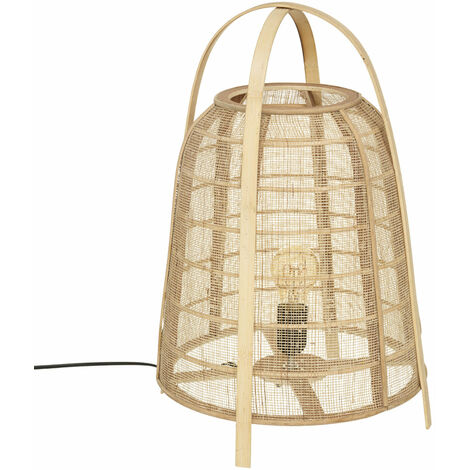Nachttischlampe CARMEN, Laterne-Form, Bambus, H. 49 cm