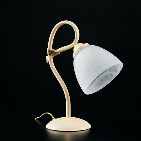 Nachttischlampe Eisen Elfenbein Decape Lampenschirm Alabaster Weißglas 23x h31 cm