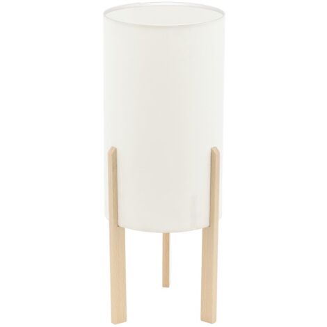Nachttischlampe Holz natur Tischleuchte Schlafzimmerlampe Textil Tischlampe Wohnzimmerleuchte beige, 1x E27, DxH 16 x 40 cm