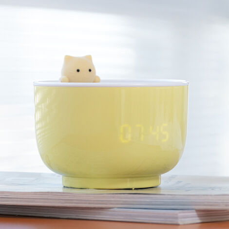 COLNK Nachttischlampe, Nachtlicht, Katze, Wecker, Stimmungslicht, verstellbar, wiederaufladbar, Geschenk, Gelb