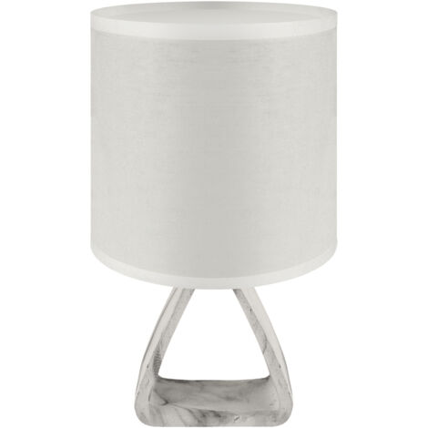 Nachttischleuchte Keramik Stoff E14 27 cm Grau Weiß rund Modern Keramikleuchte