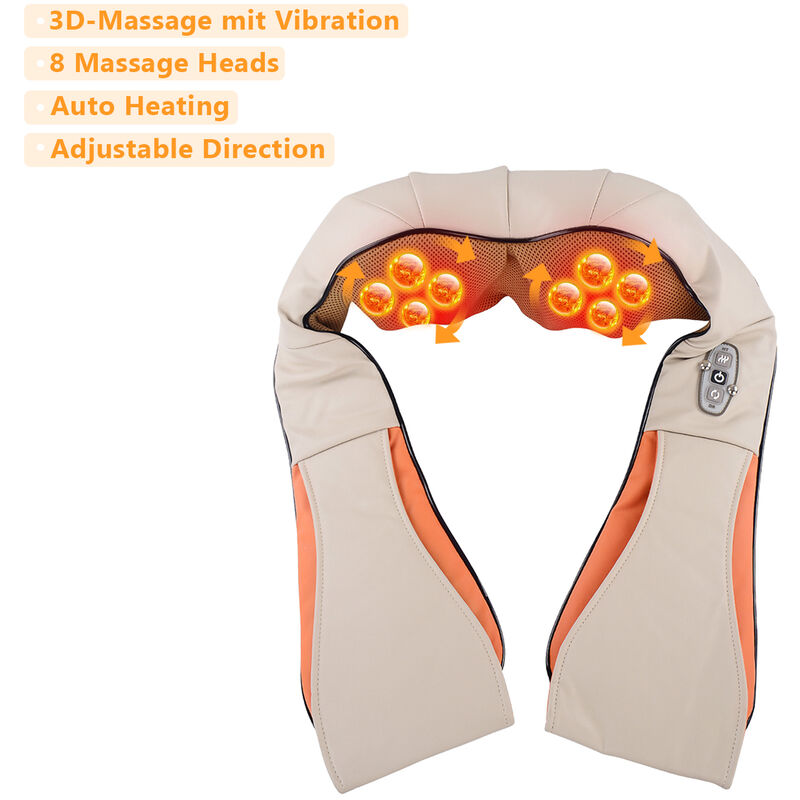 Nackenmassagegeraet, 8 rotierende Massagekoepfe Shiatsu Massagegeraet Nacken Ruecken Schulter Massage effektive VIBRATION 3D Nackenmassagegeraet mit