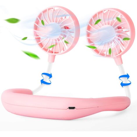 Nackenventilator, tragbarer USB-Mini-Nackenventilator für den persönlichen Gebrauch, 360-Grad-Drehung, tragbarer Kühlventilator für Büro, Zuhause, Reisen, Outdoor-Sport, 1 Stück (Pink)