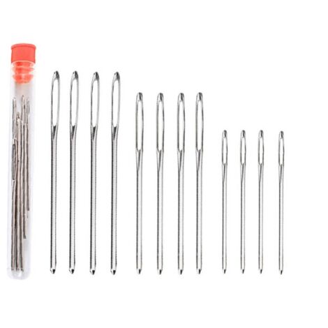 Nadelflaschen-Set mit 12 Nähnadeln, Nadeln mit großem Öhr, groß