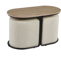 DecoInParis Ensemble Table Basse Bois Avec 2 Poufs Tissu Judith - Moderne Et Pratique