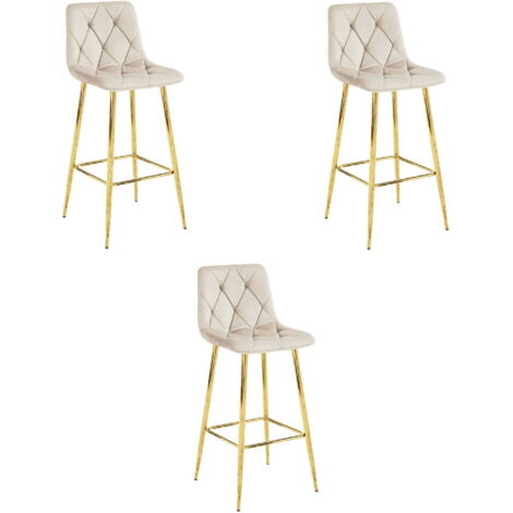 NADO Hocker – beiger Samt / GOLDENE Beine x 3