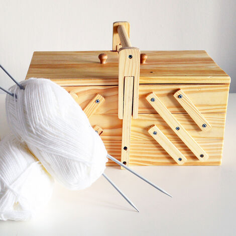 Nähkasten Nähbox Nähkiste mit 5 Fächern Nähkästchen Kiefernholz 30 x 18,5 cm